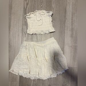 STATE Cream Smocked Tube Top & Tiered Mini Skirt Set